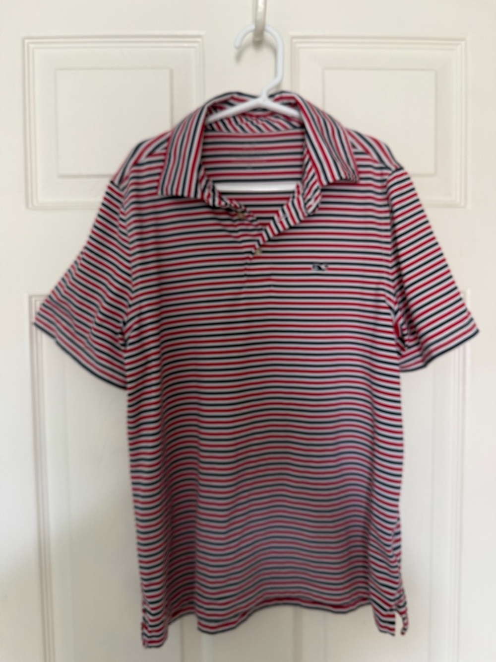 Boys Medium Vineyard Vines Performance Striped Polo Shirt in Red, White & Blue